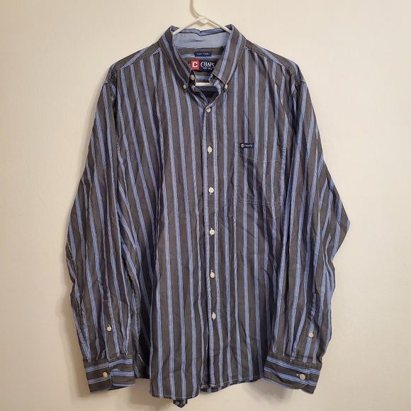 CHAPS Easy Care Men's Blue & gray Striped Long Sleeve Button Down Shirt XL - Picture 1 of 4